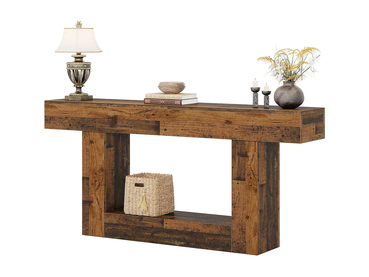 Table Console De 160 Cm De Long, Table D'entrée En Bois Avec Rangement Table De Canape Etroite Pour Salon Entree Couloir