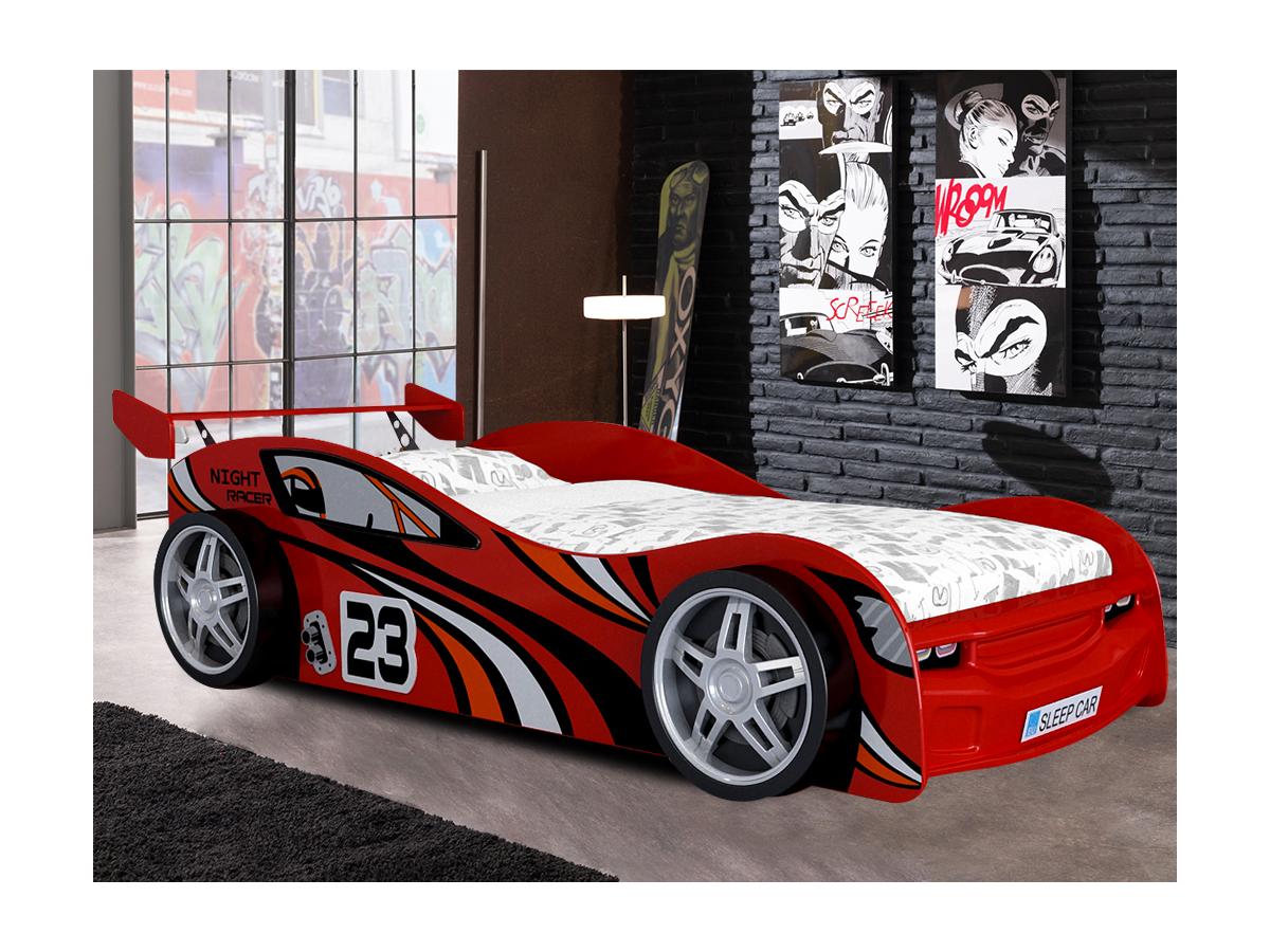 Lit déco voiture FASTER 90x200 cm Rouge - MDF. Avec sommier Lit déco voiture FASTER 90x200 cm Rouge - MDF. Avec sommier