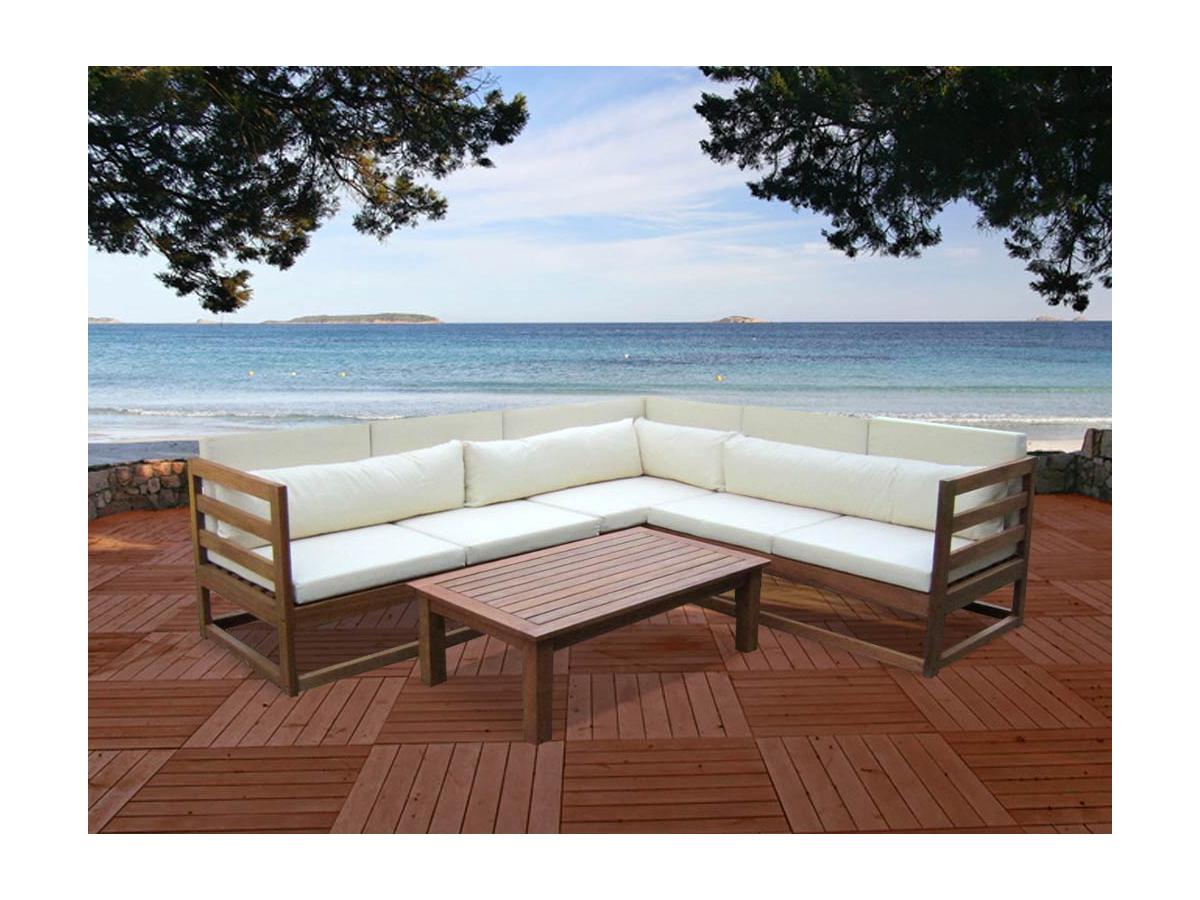 Salon de jardin en bois d\'eucalyptus: 5 places et une table basse ... Salon de jardin en bois d\'eucalyptus: 5 places et une table basse ...