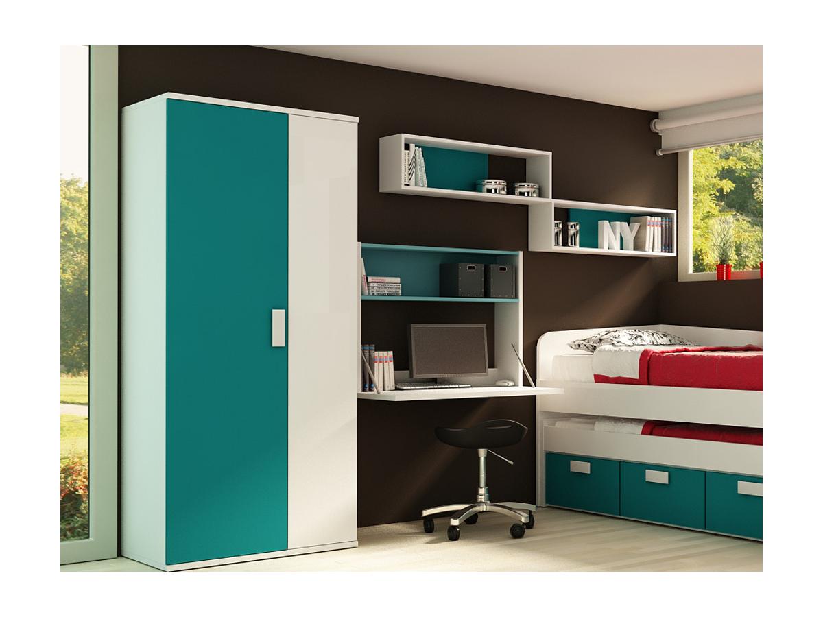 Armoire JULIEN - L90 cm - 2 portes - Blanc et bleu Armoire JULIEN - L90 cm - 2 portes - Blanc et bleu