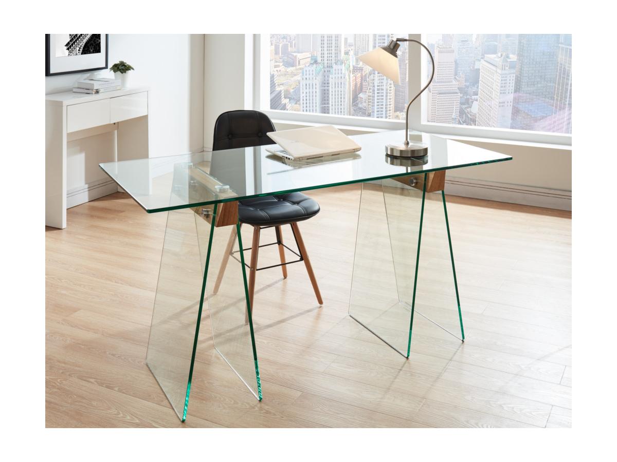 Bureau Bois Et Verre : Bureau millenium verre trempé bois transparent